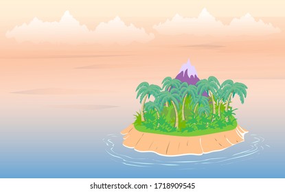 Tropical landscape, sea island with palm trees and sky with clouds.
