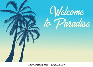 Tropical landscape Summer background Palm trees silhouette. Vector illustration.