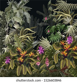 Tropical landscape with trees and flowers.