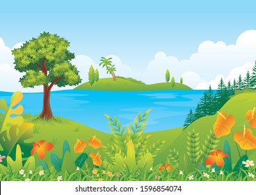 Tropical Landscape Vector Background Illustration Beautiful Stock ...