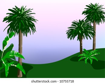 Tropical Landscape vector is hand drawn original artwork.