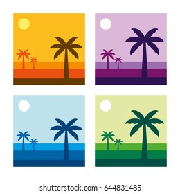 Tropical Landscape Vector Illustration - 4 color versions