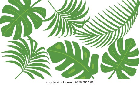 Fondo de hoja tropical. Hoja de palmera de verano. Color de Naturaleza. Ilustración vectorial dibujada a mano. Plantilla de diseño de tarjeta de felicitación. Concepto de decoración