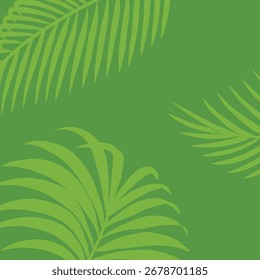 Tropical Leaf Background (Folha Tropical). Folha de palmeira de verão. Cor da Natureza. Ilustração de vetor desenhada à mão. Modelo de design de cartão de mensagem. Conceito de decoração