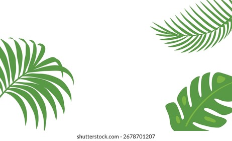 Fondo de hoja tropical. Hoja de palmera de verano. Color de Naturaleza. Ilustración vectorial dibujada a mano. Plantilla de diseño de tarjeta de felicitación. Concepto de decoración