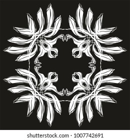 Tropical leaf black background pattern graphic design vector art