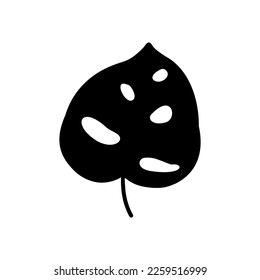 Tropical leaf. Black silhouette. Forest element. Vector illustration.