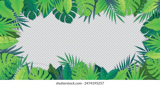 Tropical Leaf Border Frame  Green jungle foliage vector illustration with transparent background