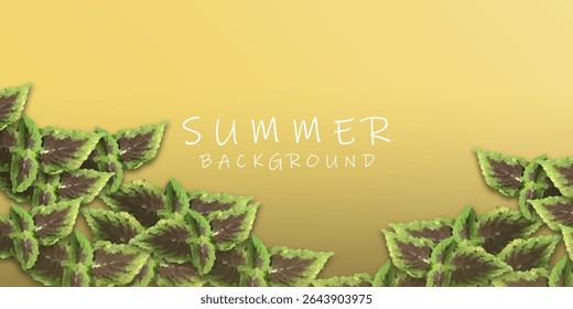 Tropical Leaf Border on Yellow Gradient Summer Background

