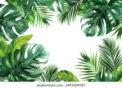 Tropical Leaf Border with White Background. Vector illustration design.