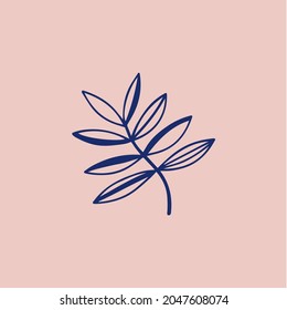 Tropical Leaf with Branch Symbol. Social Media Post. Botanical Vector Illustration.