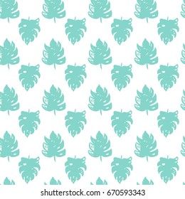 Tropical Leaf Brush Seamless Pattern. Vector Illustration of Hand Drawn Paint Summer Plant Background.