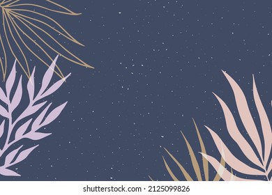 tropical leaf classy card design in navy background. simple modern nature design. flat vector illustration. 