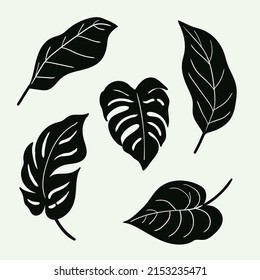 Tropical leaf collection with silhouette style