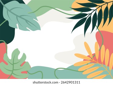 Tropical Leaf Composition with Abstract Shapes