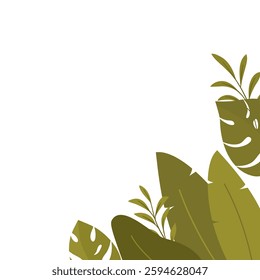 Tropical Leaf Corner Frame, Minimalist Greenery Corner Border 