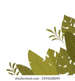 Tropical Leaf Corner Frame, Minimalist Greenery Corner Border 
