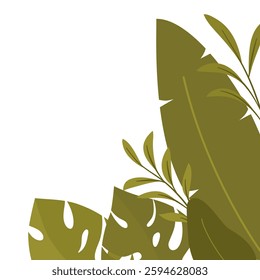 Tropical Leaf Corner Frame, Minimalist Greenery Corner Border 