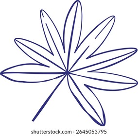 Uma folha tropical desenhada com linhas em negrito em um estilo de esboço. A ilustração representa uma única folha com formas alongadas e uma abordagem minimalista. Ilustração de vetor de desenhos animados.