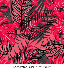 Tropical leaf floral seamless pattern. Background with tropical leaves. Exotic print for swimsuits. Floral seamless pattern.