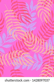 Tropical leaf floral seamless pattern. Background with tropical leaves. Exotic print for swimsuits. Floral seamless pattern.