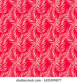 Tropical leaf floral seamless pattern. Background with tropical leaves. Exotic print for swimsuits. Floral seamless pattern.