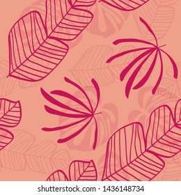 Tropical leaf floral seamless pattern. Background with monstera, banana tropical leaves. Exotic print for swimsuits. Floral seamless pattern.