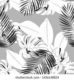 Tropical leaf floral seamless pattern. Background with monstera, banana tropical leaves. Exotic print for swimsuits. Floral seamless pattern.