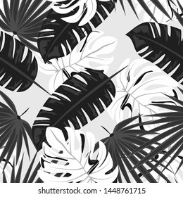 Tropical leaf floral seamless pattern. Background with monstera, banana tropical leaves. Exotic print for swimsuits. Floral seamless pattern.
