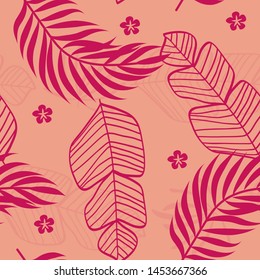 Tropical leaf floral seamless pattern. Background with monstera, banana tropical leaves. Exotic print for swimsuits. Floral seamless pattern.
