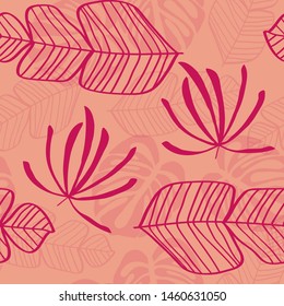 Tropical leaf floral seamless pattern. Background with monstera, banana tropical leaves. Exotic print for swimsuits. Floral seamless pattern.