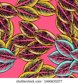 Tropical leaf floral seamless pattern. Background with monstera, banana tropical leaves. Exotic print for swimsuits. Floral seamless pattern.