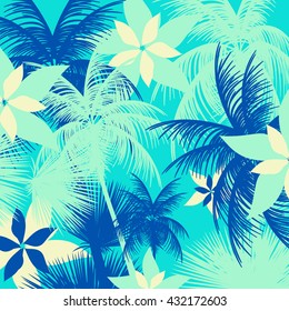 Tropical Leaf and Flower Pattern - Vector Illustration