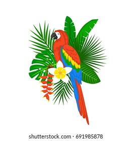 tropical leaf flowers scarlet macaw parrot arrangement