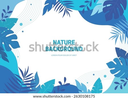 Tropical Leaf Frame Background with Blue Nature Theme
