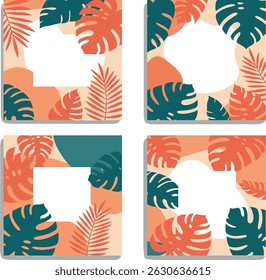 Tropical Leaf Frame Coaster Mockup Set – Abstract Jungle Botanical Square Design for Sublimation Product Display