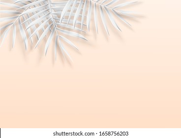 Tropical leaf frame on background pastel color tones. Paper craft style. Paper art style. Paper cut and craft style. vector, illustration.