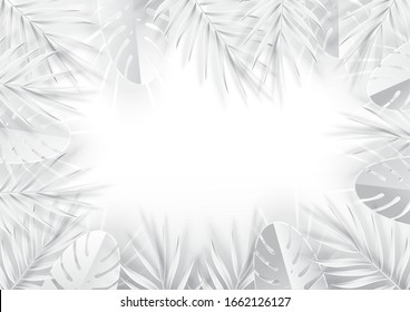 Tropical leaf frame on background pastel color tones. Paper craft style. Paper art style. Paper cut and craft style. vector, illustration.