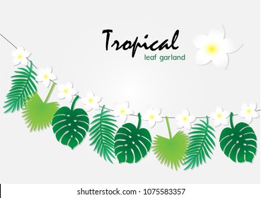 Tropical leaf garland on white background, Eps 10 vector