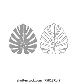 Tropical leaf grey icon .