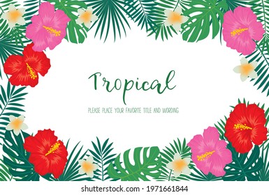 Tropical leaf and hibiscus decorative frame material