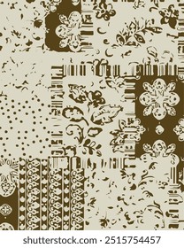 Tropical leaf hibiscus flowers Hawaiian tribal element patchwork wallpaper abstract grunge vector seamless pattern for fabric shirt pillow tablecloth towel wrapping