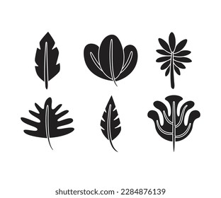 tropical leaf icons set line illustration