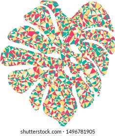 Tropical leaf isolated with colourful triangles on background.