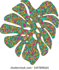Tropical leaf isolated with colourful triangles on background.