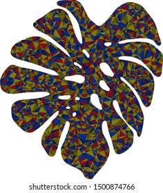 Tropical leaf isolated with colourful triangles on background.