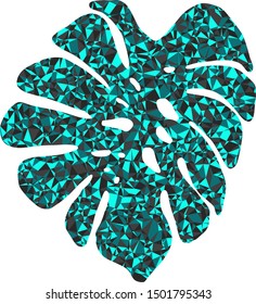 Tropical leaf isolated with colourful triangles on background.