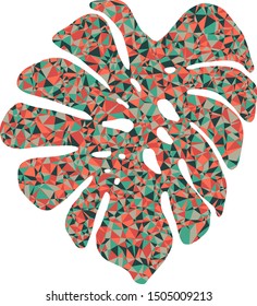 Tropical leaf isolated with colourful triangles on background.