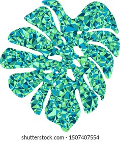 Tropical leaf isolated with colourful triangles on background.