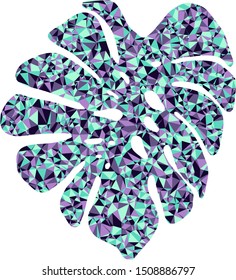 Tropical leaf isolated with colourful triangles on background.